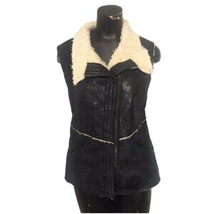 Sanctuary Faux Suede Sherpa Shearling Vest Black Size Small